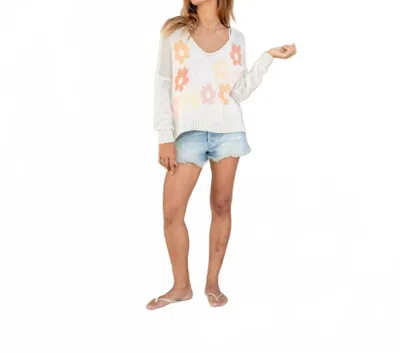 Wooden Ships Floral V-neck Sweater In Almond Butter Multi