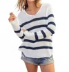 Wooden Ships Harbour Hoodie Stripe Sweater In Indigo In Multi