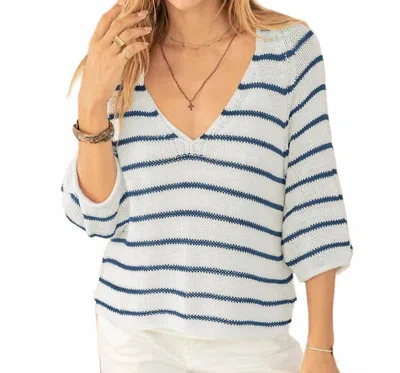 Wooden Ships Helene Striped 3/4 Sleeve V-neck Top In Multi