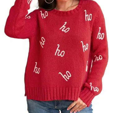 Wooden Ships Ho Ho Chunky Crewneck Sweater In Red/snow
