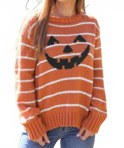 Wooden Ships Jack-o-lantern Striped Crew Sweater In Orange Trail/pure Snow In Multi