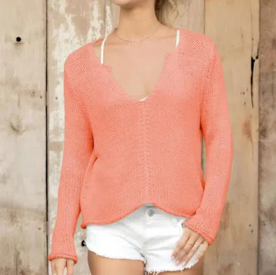 Wooden Ships Julianna Chunky V- Neck Sweater In Soft Apricot In Pink