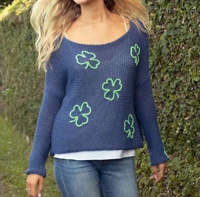 Wooden Ships Key West Clover Sweater In Indigo/green In Multi