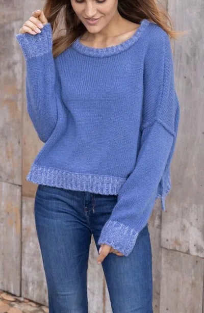 Wooden Ships Lara Trim Crewneck Chunky Sweater In Blue Fire/blue Violet Marl