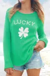 Wooden Ships Lucky Clover Sweater In Seagreen Breaker White In Multi