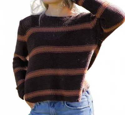 Wooden Ships Mare Striped Chunky Crew Cotton Top In Chocolate Ale/golden Brown
