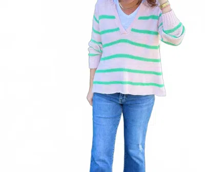 Wooden Ships Margot Stripe Top Cotton Sweater In Pink Whim/verdigirs In Brown