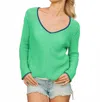 Wooden Ships Maui Tipped Cotton V-neck Sweater In Verdigris/indigo In Green