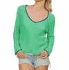Wooden Ships Maui Tipped Cotton V-neck Sweater In Verdigris/indigo In Green