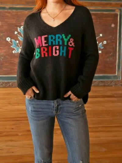 Wooden Ships Merry And Bright Chunky V Neck Sweater In Black Multi