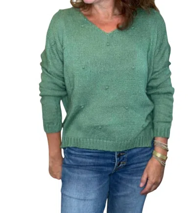 Wooden Ships Mini Popcorn V Neck Lightweight Sweater In Shadle Green