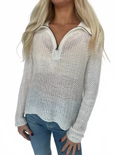 Wooden Ships Open Knit Zip Long Sleeve Top In Breaker White