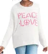 WOODEN SHIPS PEACE LOVE CREW SWEATER IN WHITE/PINK