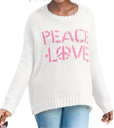 Wooden Ships Peace Love Crew Sweater In White/pink In Multi