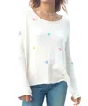 Wooden Ships Rainbow Hearts Crew Lightweight Sweater In Pure Snow/multi In Multi