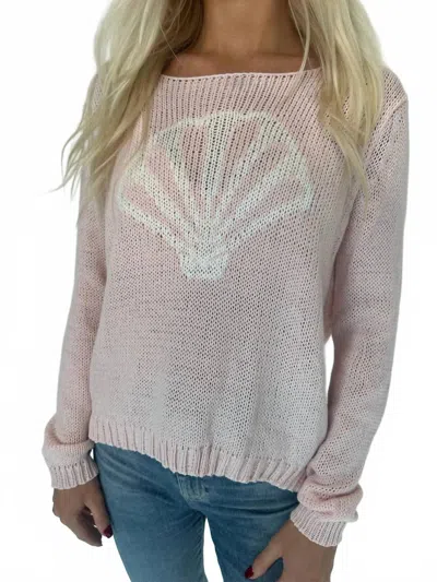 Wooden Ships Seashell Long Sleep Crew Top In Caprice Pink/breaker White In Multi