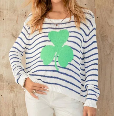 Wooden Ships Shamrock Striped Crew Sweater In White // Indigo In Multi