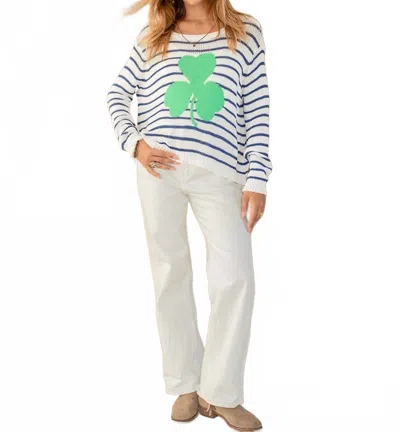 Wooden Ships Shamrock Striped Crewneck Sweater In Breaker White/indigo In Multi