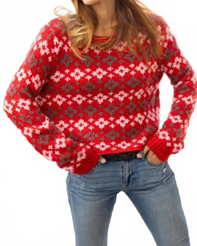 Wooden Ships Shrunken Fair Isle Crew Chunky Sweater In Red