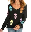 Wooden Ships Skulls V Neck Cotton Long Sleeve Top In Black Multi In Multi