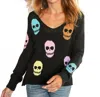Wooden Ships Skulls V Neck Cotton Long Sleeve Top In Black Multi In Multi