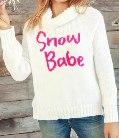 Wooden Ships Snow Babe Sweater In Pure Snow/pink Sapphire In Multi