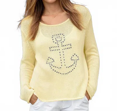 Wooden Ships Stitched Anchor Crew Sweater In Sunlight/darkest Indigo In Yellow