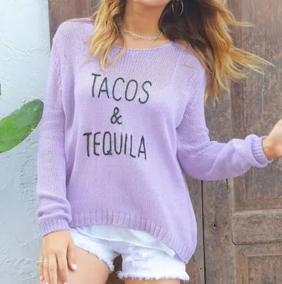 Wooden Ships Tacos & Tequila Crew Cotton Sweater In Lavender/bold Ink In Purple