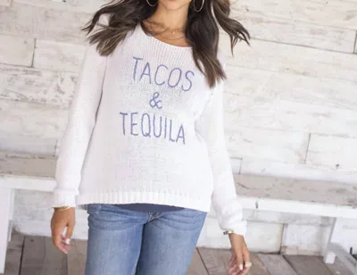 Wooden Ships Tacos & Tequila Crew Sweater In White/denim In Multi