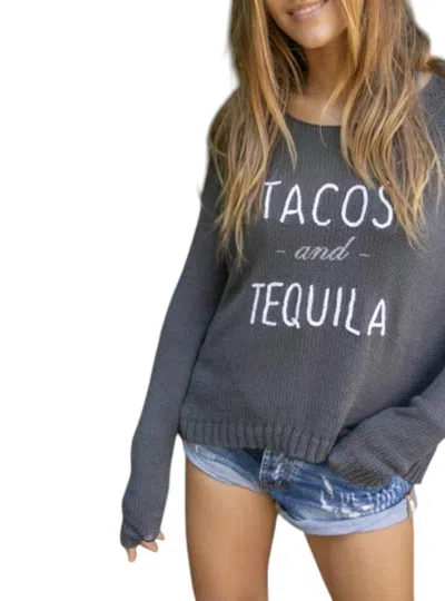 Wooden Ships Tacos & Tequila Cropped Crewneck Sweater In Charcoal Multi In Gray