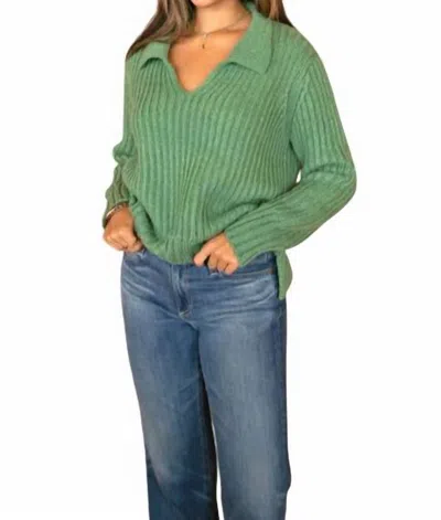 Wooden Ships Teddy Cropped Polo Sweater In Winter Green In Multi