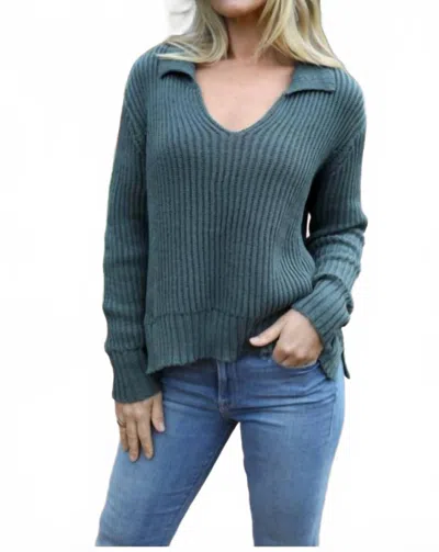 Wooden Ships Teddy Cropped Polo Top In Winter Green In Blue