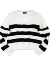 Wooden Ships Teddy Striped Cropped Sweater In White/black In White