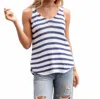 Wooden Ships Willow Striped Tank Top In Indigo/ White In Blue