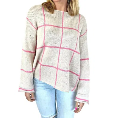 Wooden Ships Window Pane Sweater In Pink/cream In Multi