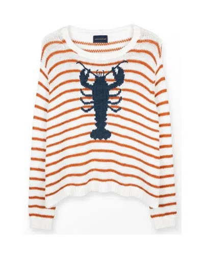 Wooden Ships Women's Lobster Striped Crew Sweater In Horizontal Orange & White In Multi