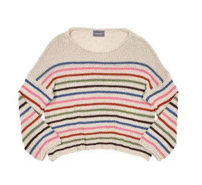 Wooden Ships Women's Sierra Striped Cropped Crewneck Top In Khaki Stripe In Multi