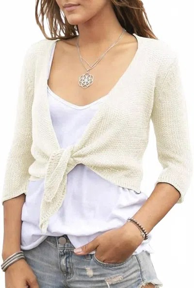 Wooden Ships Women's Tie Front Shrug 3/4 Sleeve Top In Beige In Neutral
