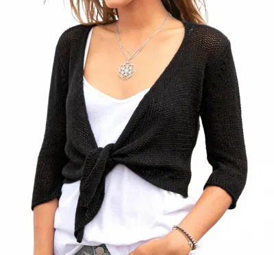 Wooden Ships Women's Tie Front Shrug 3/4 Sleeve Top In Black