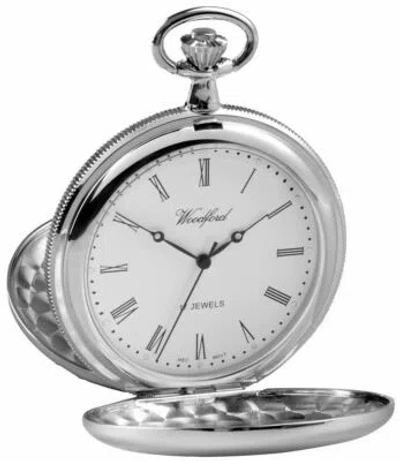 Pre-owned Woodford Mens Double Full Hunter Skeleton Chrome Pocket Watch - Silver