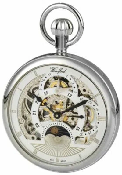 Pre-owned Woodford Reserve Woodford Twin Time Zone Open Face Skeleton Mechanical Pocket Watch - Silver