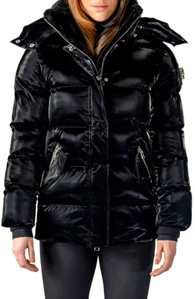 Woodpecker Bumnester 3/4 Length Quilted Coat In All Wet Black