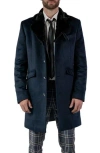 Woodpecker Men's Faux Fur Trim Wool Blend Top Coat In Navy