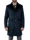 Woodpecker Men's Faux Fur Trim Wool Blend Top Coat In Navy