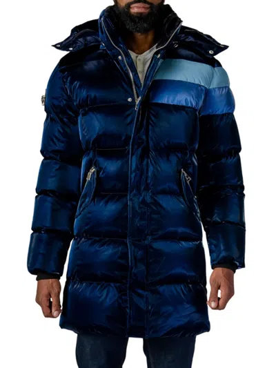 Woodpecker Penguin Water Resistant Hooded Long Puffer Jacket In Blue Steel