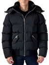 Woodpecker Men's Woody Faux Fur Trim Regular Fit Puffer Bomber Jacket In Matte Black