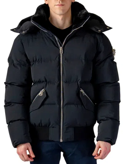 Woodpecker Men's Woody Faux Fur Trim Regular Fit Puffer Bomber Jacket In Matte Black