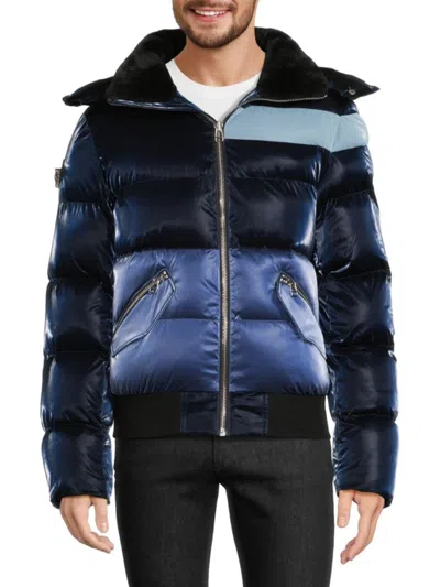 Woodpecker Men's Woody Hooded Bomber Puffer Jacket In Blue Steel