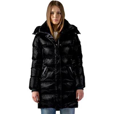 Woodpecker Penguin Long Length Quilted Coat In All Wet Black