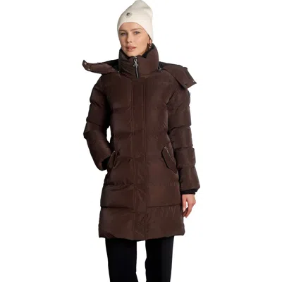 Woodpecker Penguin Long Length Quilted Coat In Brown
